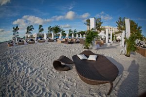 Outdoor lounge furniture rental in St. Pete Beach for beachfront weddings and sunset events